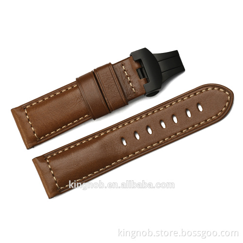 24mm Stainless Steel Deployment Clasp Handmade Calf Skin leather Watch Band